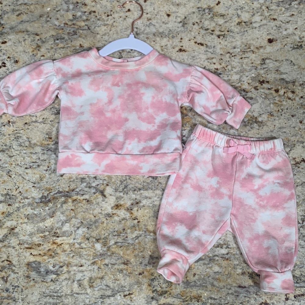 Baby GAP Pink Bubblegum Cloud Tie Dye Sweater Leggings Set Sweat Suit Sz 0-3